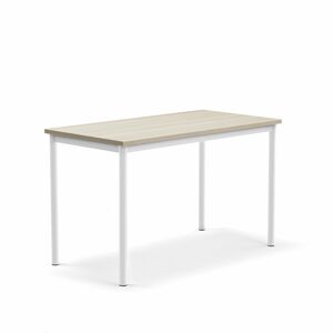 Stůl BORÅS PLUS, 1200x600x720 mm, bílé nohy, HPL deska, jasan