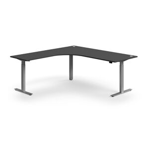 Výškově nastavitelný stůl FLEXUS, rohový, 2000x2000 mm, stříbrná podnož, šedá