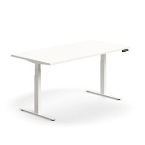 Výškově nastavitelný stůl QBUS, 1600x800 mm, bílá podnož, bílá