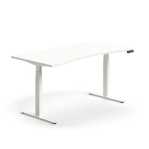 Výškově nastavitelný stůl QBUS, vykrojený, 1600x800 mm, bílá podnož, bílá