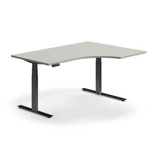 Výškově nastavitelný stůl QBUS, rohový, 1600x1200 mm, černá podnož, světle šedá