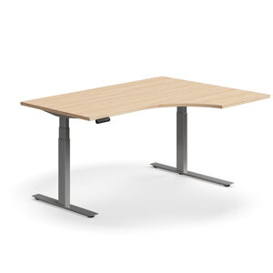 Výškově nastavitelný stůl QBUS, rohový, 1600x1200 mm, stříbrná podnož, dub