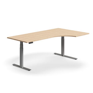 Výškově nastavitelný stůl QBUS, rohový, 2000x1200 mm, stříbrná podnož, dub