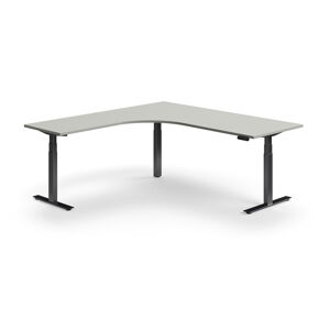 Výškově nastavitelný stůl QBUS, rohový, 2000x2000 mm, černá podnož, světle šedá