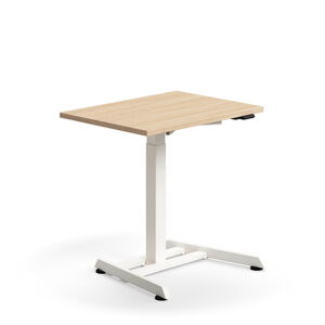 Výškově nastavitelný stůl QBUS, 800x600 mm, bílá podnož, dub