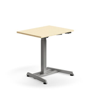 Výškově nastavitelný stůl QBUS, 800x600 mm, stříbrná podnož, bříza