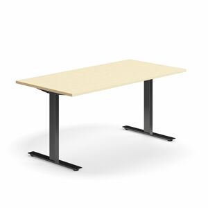 Psací stůl QBUS, T-nohy, 1600x800 mm, černá podnož, bříza