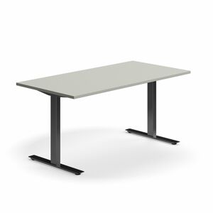 Psací stůl QBUS, T-nohy, 1600x800 mm, černá podnož, světle šedá