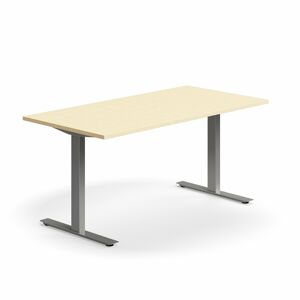 Psací stůl QBUS, T-nohy, 1600x800 mm, stříbrná podnož, bříza