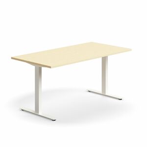 Psací stůl QBUS, T-nohy, 1600x800 mm, bílá podnož, bříza
