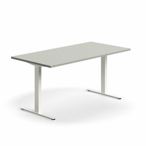 Psací stůl QBUS, T-nohy, 1600x800 mm, bílá podnož, světle šedá
