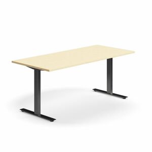 Psací stůl QBUS, T-nohy, 1800x800 mm, černá podnož, bříza