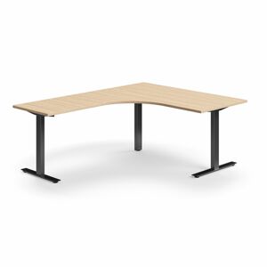 Rohový psací stůl QBUS, T-nohy, 1600x2000 mm, černá podnož, dub