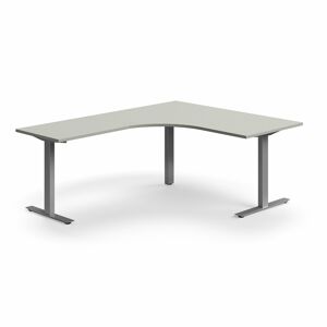 Rohový psací stůl QBUS, T-nohy, 1600x2000 mm, stříbrná podnož, světle šedá