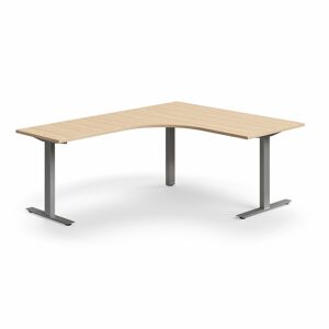 Rohový psací stůl QBUS, T-nohy, 1600x2000 mm, stříbrná podnož, dub