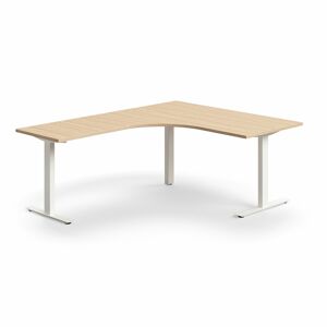 Rohový psací stůl QBUS, T-nohy, 1600x2000 mm, bílá podnož, dub