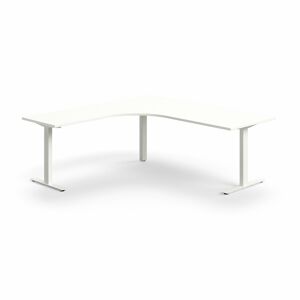 Rohový psací stůl QBUS, T-nohy, 2000x2000 mm, bílá podnož, bílá