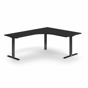 Rohový psací stůl QBUS, T-nohy, 1600x2000 mm, černá podnož, černá