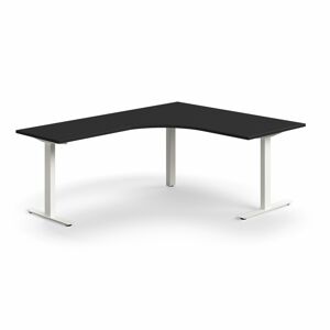 Rohový psací stůl QBUS, T-nohy, 1600x2000 mm, bílá podnož, černá