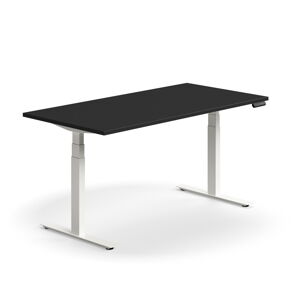 Výškově nastavitelný stůl QBUS, 1600x800 mm, bílá podnož, černá