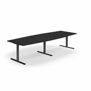 Jednací stůl QBUS, T-nohy, 3200x1200 mm, tvar člunu, černá podnož, černá