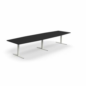 Jednací stůl QBUS, T-nohy, 4000x1200 mm, tvar člunu, bílá podnož, černá