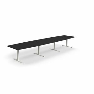 Jednací stůl QBUS, T-nohy, 4800x1200 mm, tvar člunu, bílá podnož, černá