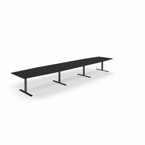 Jednací stůl QBUS, T-nohy, 5600x1200 mm, tvar člunu, černá podnož, černá