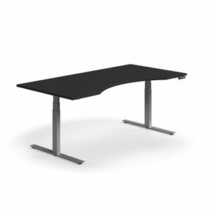 Výškově nastavitelný stůl QBUS, vykrojený, 2000x1000 mm, stříbrná podnož, černá
