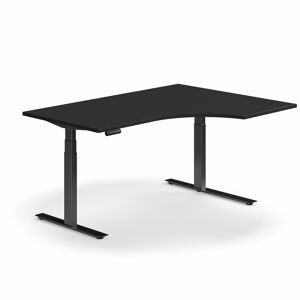 Výškově nastavitelný stůl QBUS, rohový, 1600x1200 mm, černá podnož, černá