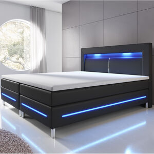 Juskys Pružinová postel Norfolk 140 x 200 cm černá - LED pásy a pružinové jádro matrace
