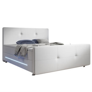 Juskys Pružinová postel Oakland 140 x 200 cm umělá kůže s matracemi v bílé barvě