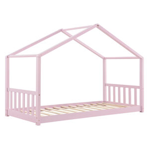 Juskys Dětská postel Paulina 90 x 200 cm s laťovým roštem růžové barvy