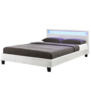 Juskys Čalouněná postel Verona 120 x 200 cm s LED osvětlením v bílé barvě