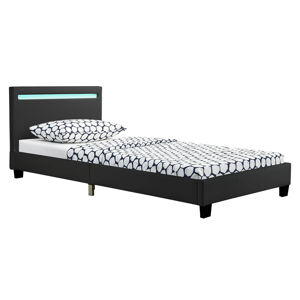 Juskys Čalouněná postel Verona 90 x 200 cm s LED osvětlením v černé barvě