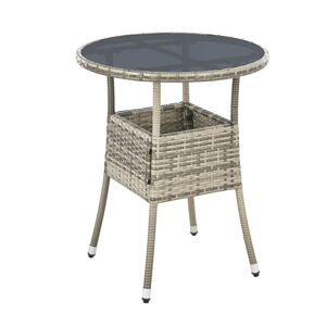 Juskys Polyratanový zahradní stolek Yoro, kulatý šedý 60 cm