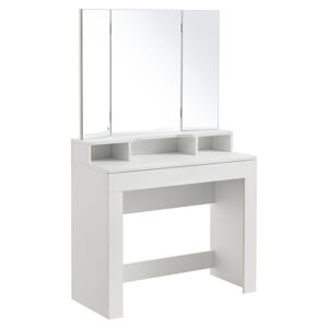 Juskys Toaletní stolek Marla s trojitým zrcadlem v bílé barvě bez židle