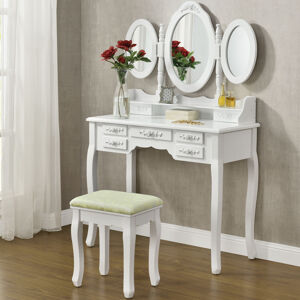 Juskys Toaletní stolek "Elsa" bílý se zrcadlem a židličkou