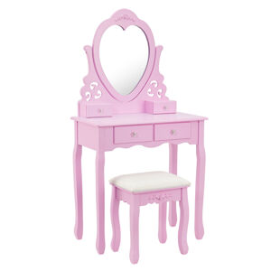 Juskys Toaletní stolek "Julia" růžový se srdečním zrcadlem a s taburetkou