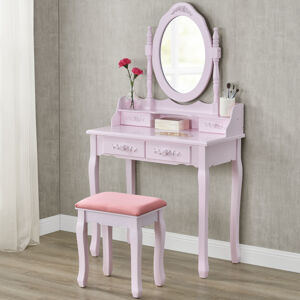 Juskys Toaletní stolek "Mira" růžový se zrcadlem a židličkou